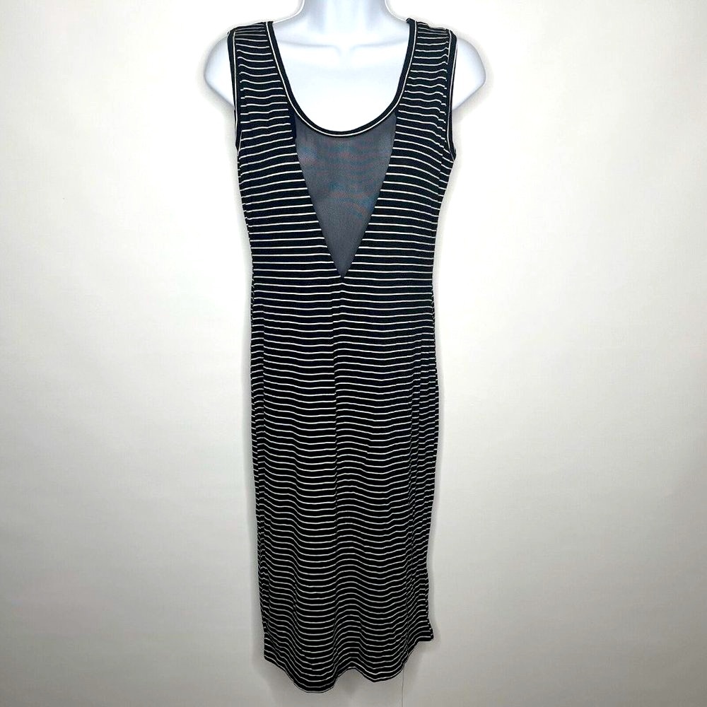 Switchblade Stiletto Vamp Black White Striped Sleeveless Stretch Bodycon…